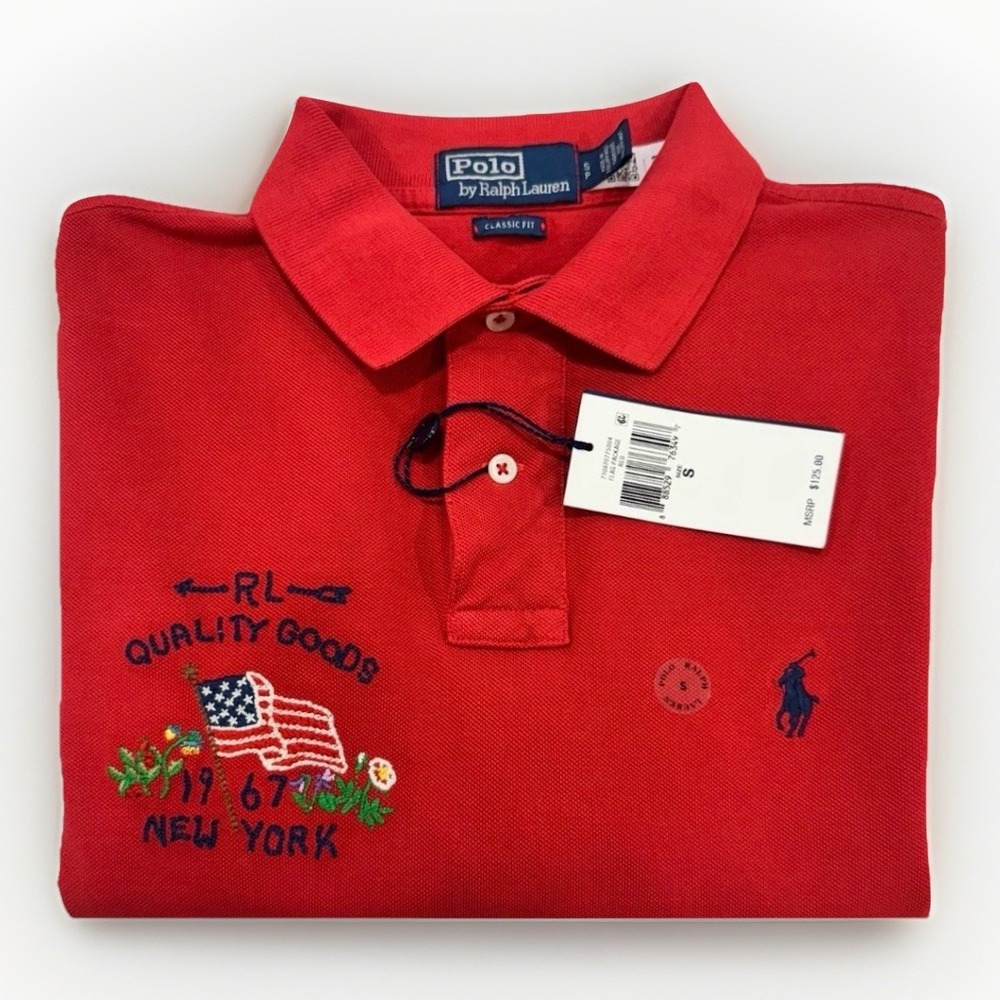 Polo Ralph Lauren Polo Shirt Men's Small Classic Fit Embroidered American Flag